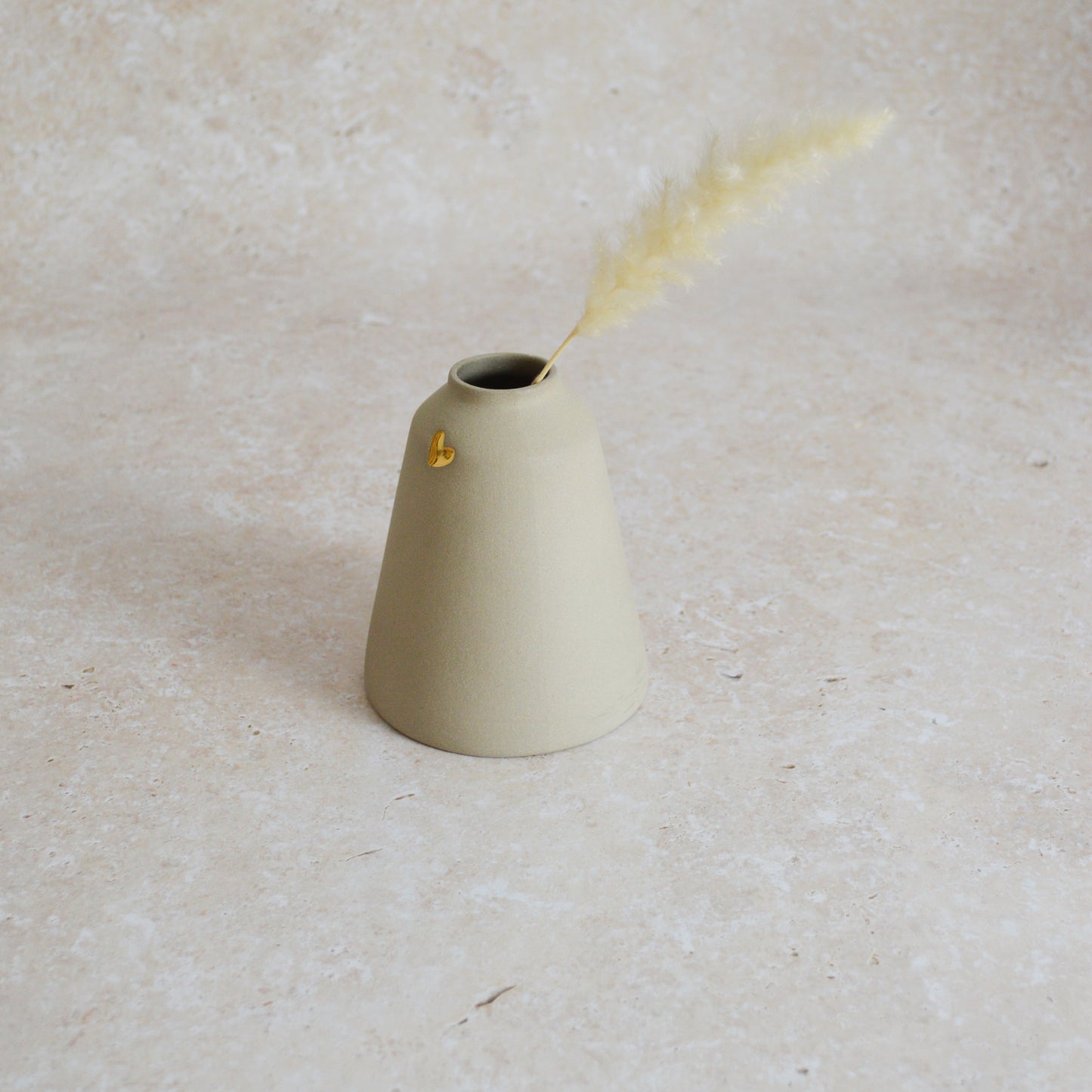 Seconds* Discontinued* Grey Angled Ceramic Vase With A Gold Embossed Heart | Stoneware Vase | Flower Vase (A45)