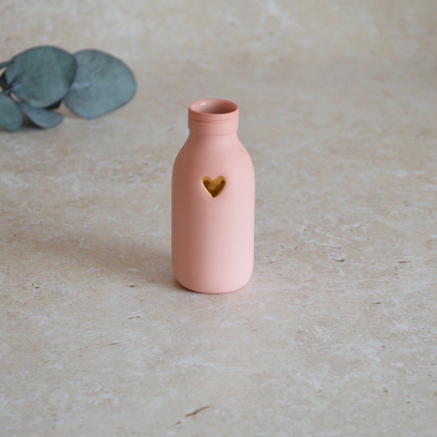 Seconds* MEDIUM PINK Pastel Bottle Vases With A Gold Embossed Heart | Summer Vase | Flower Vase | Porcelain (A46)