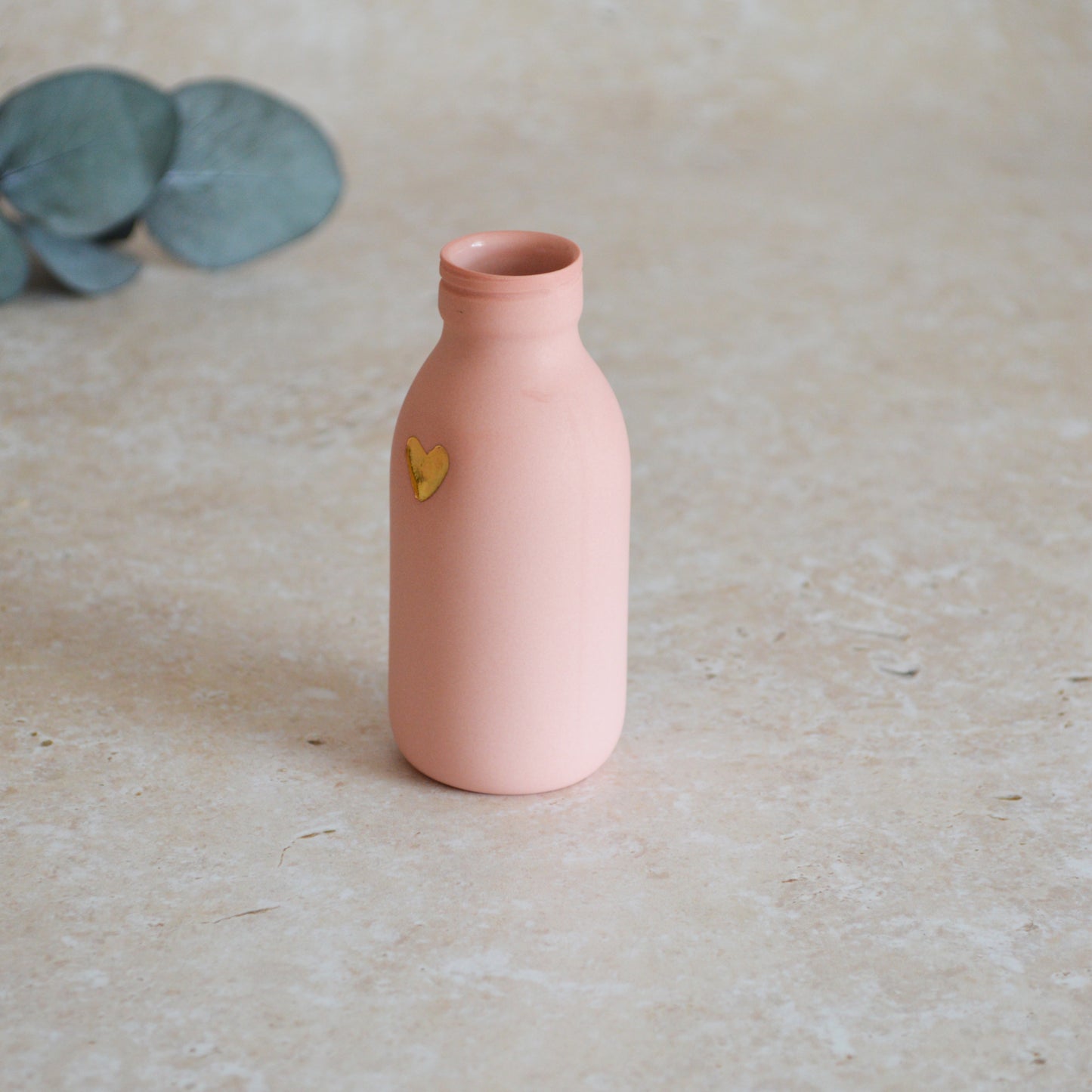 Seconds* MEDIUM PINK Pastel Bottle Vases With A Gold Embossed Heart | Summer Vase | Flower Vase | Porcelain (A46)