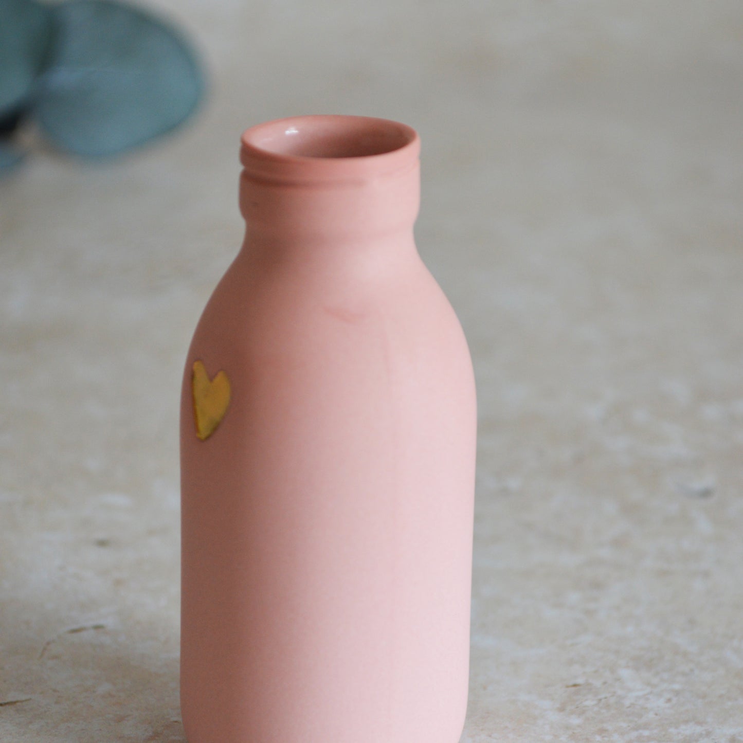 Seconds* MEDIUM PINK Pastel Bottle Vases With A Gold Embossed Heart | Summer Vase | Flower Vase | Porcelain (A46)