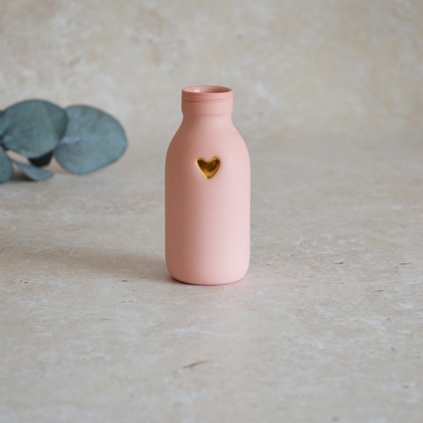 Seconds* MEDIUM PINK Pastel Bottle Vases With A Gold Embossed Heart | Summer Vase | Flower Vase | Porcelain (A46)