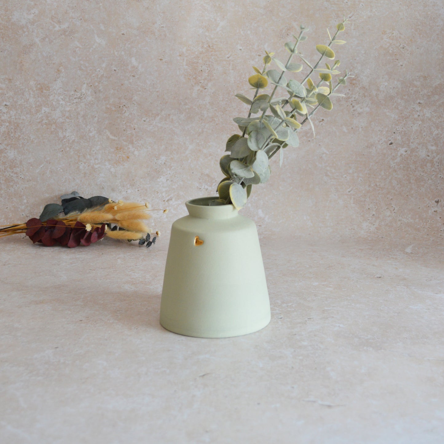 Seconds* Pastel Mint Collard Neck Ceramic Vase With A Gold Embossed Heart | Stoneware Vase | Flower Vase (A47)