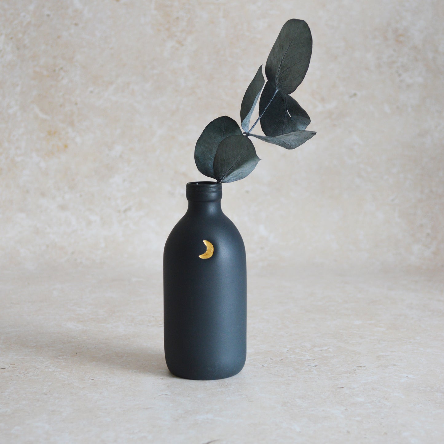 Seconds* Large Black Ceramic Bottle Vase With A Gold Embossed Crescent Moon | Porcelain Vase | Flower Vase (A48)