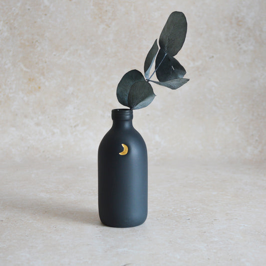 Seconds* Large Black Ceramic Bottle Vase With A Gold Embossed Crescent Moon | Porcelain Vase | Flower Vase (A48)