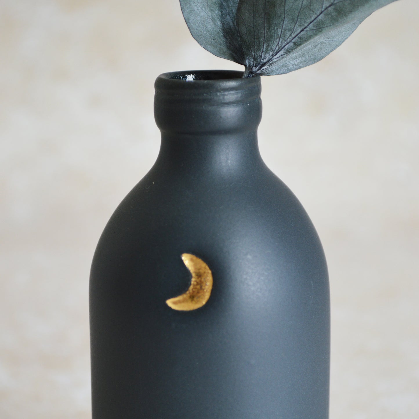 Seconds* Large Black Ceramic Bottle Vase With A Gold Embossed Crescent Moon | Porcelain Vase | Flower Vase (A48)