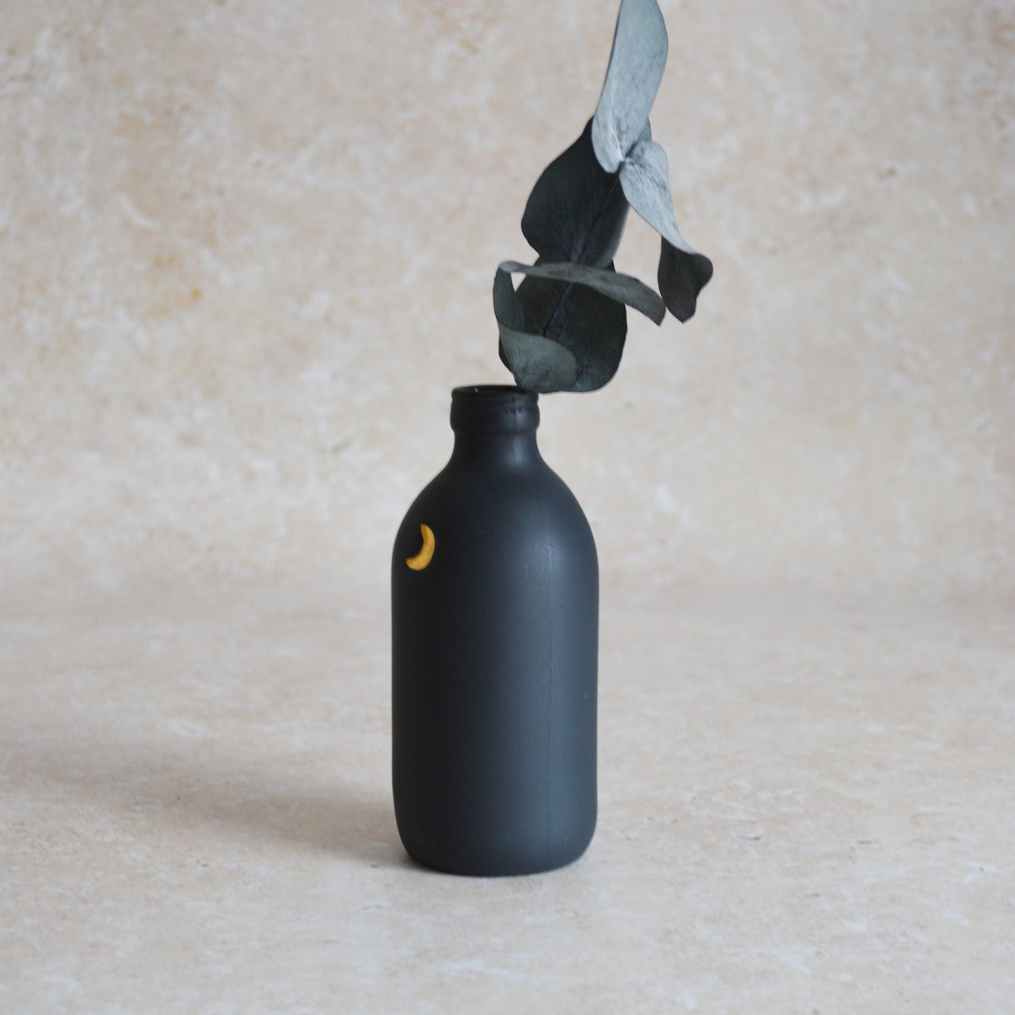 Seconds* Large Black Ceramic Bottle Vase With A Gold Embossed Crescent Moon | Porcelain Vase | Flower Vase (A48)