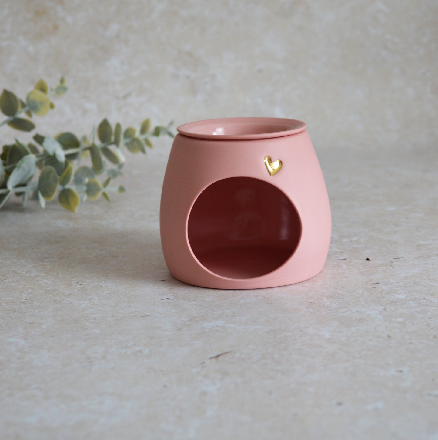 Seconds* Pastel PINK Wax And Oil Burner With A Gold Embossed Heart And Detachable Lid | Wax Burner | Porcelain (A4)
