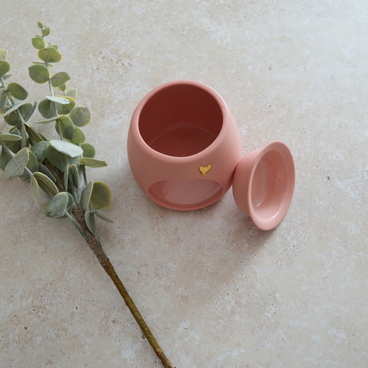 Seconds* Pastel PINK Wax And Oil Burner With A Gold Embossed Heart And Detachable Lid | Wax Burner | Porcelain (A4)