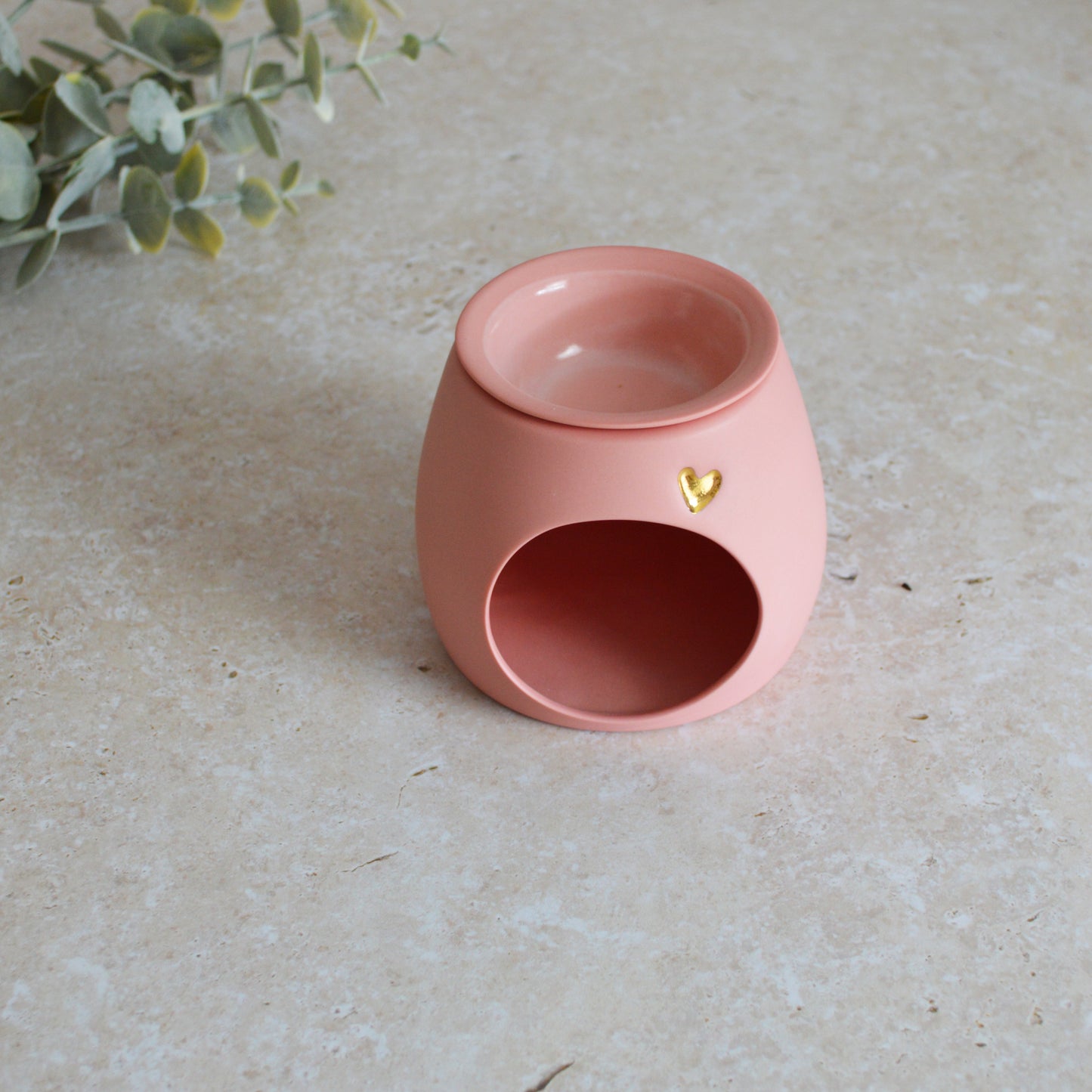 Seconds* Pastel PINK Wax And Oil Burner With A Gold Embossed Heart And Detachable Lid | Wax Burner | Porcelain (A4)