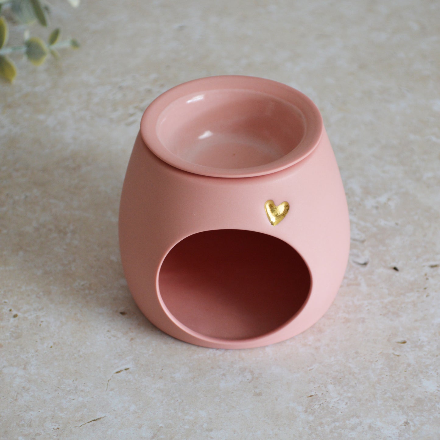 Seconds* Pastel PINK Wax And Oil Burner With A Gold Embossed Heart And Detachable Lid | Wax Burner | Porcelain (A4)