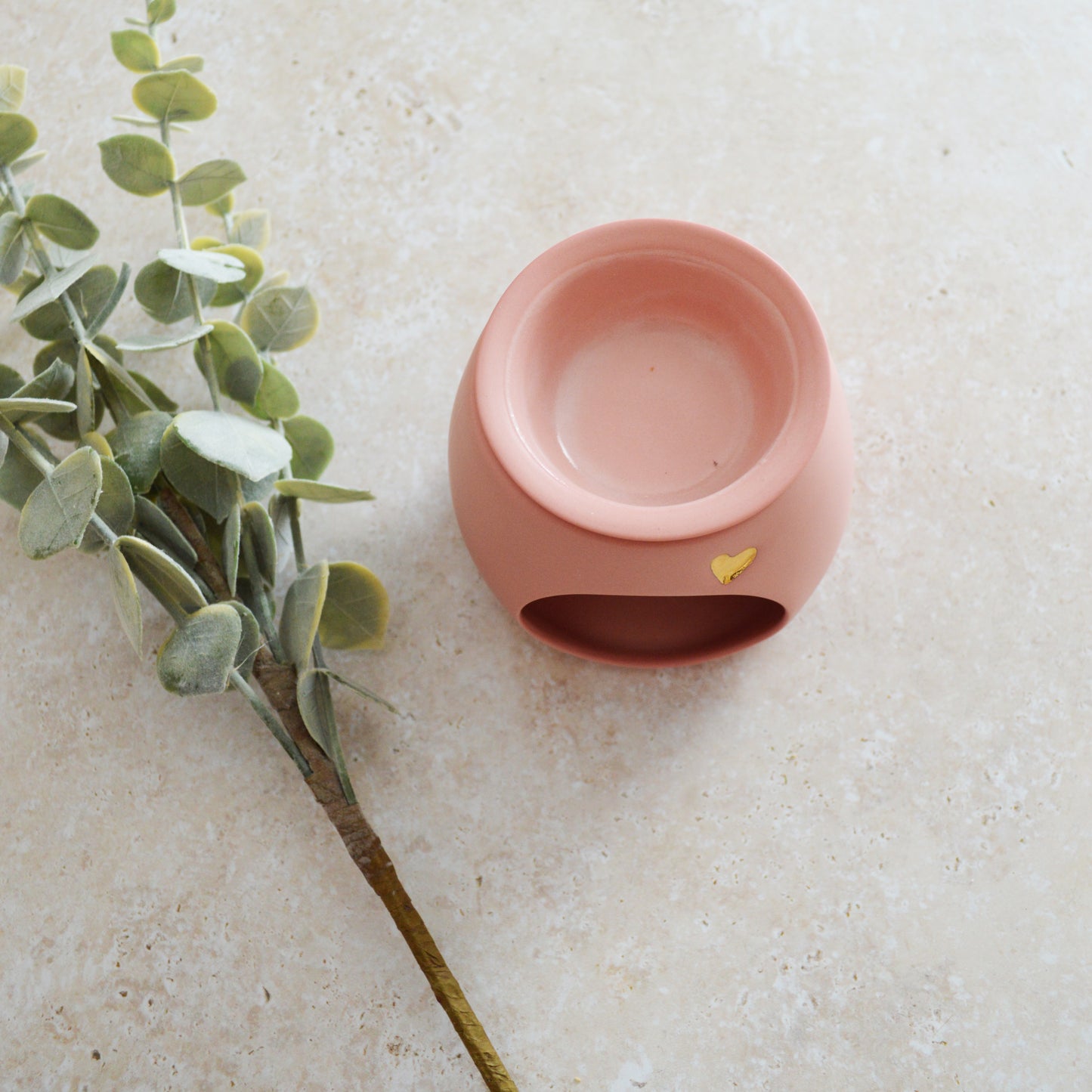 Seconds* Pastel PINK Wax And Oil Burner With A Gold Embossed Heart And Detachable Lid | Wax Burner | Porcelain (A4)