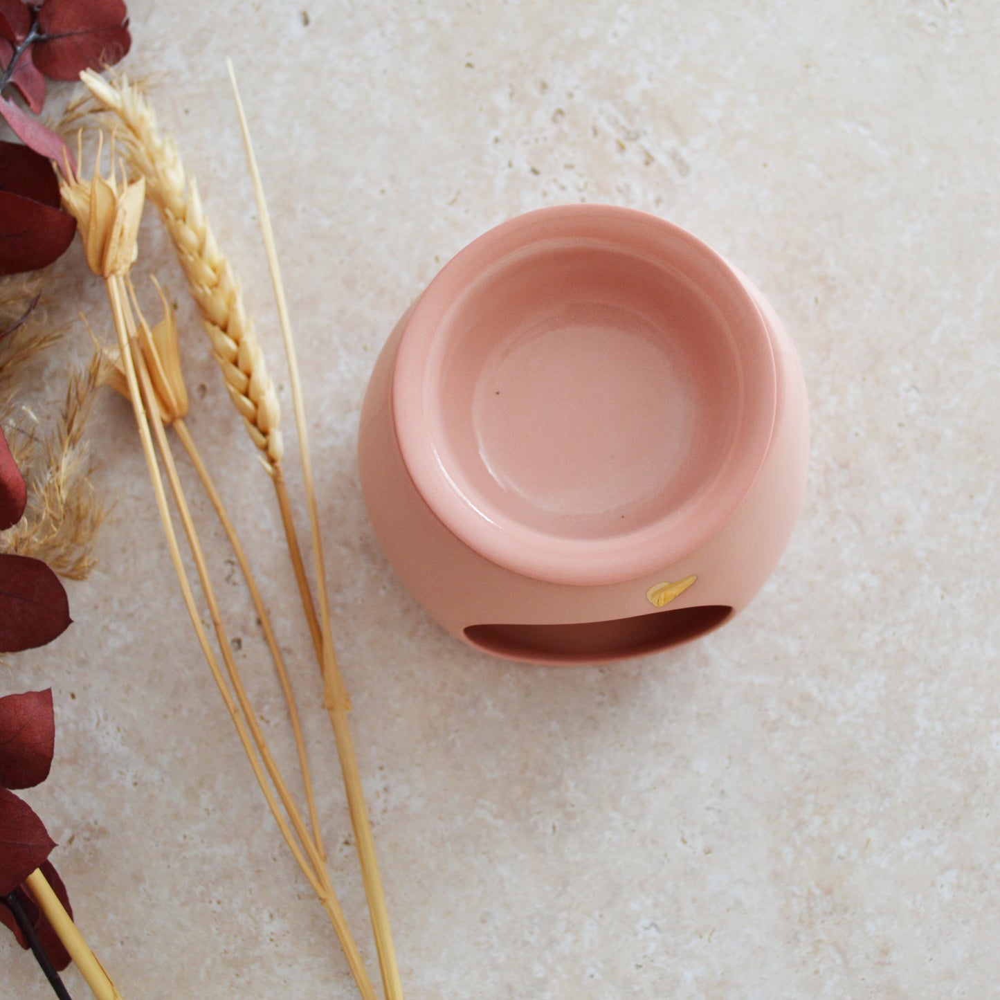 Seconds* Pastel PINK Wax And Oil Burner With A Gold Embossed Heart And Detachable Lid | Wax Burner | Porcelain (A50)