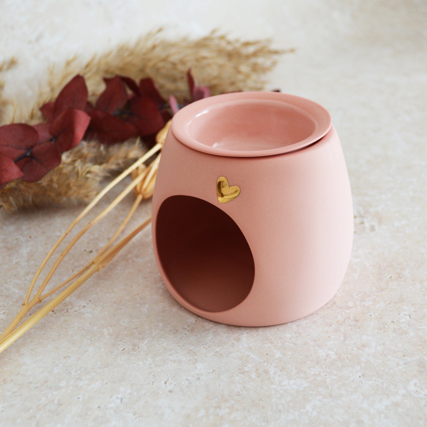 Seconds* Pastel PINK Wax And Oil Burner With A Gold Embossed Heart And Detachable Lid | Wax Burner | Porcelain (A50)