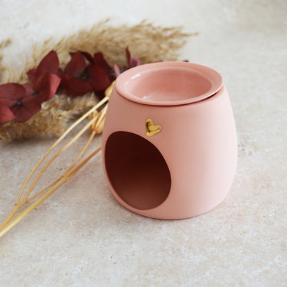 Seconds* Pastel PINK Wax And Oil Burner With A Gold Embossed Heart And Detachable Lid | Wax Burner | Porcelain (A50)