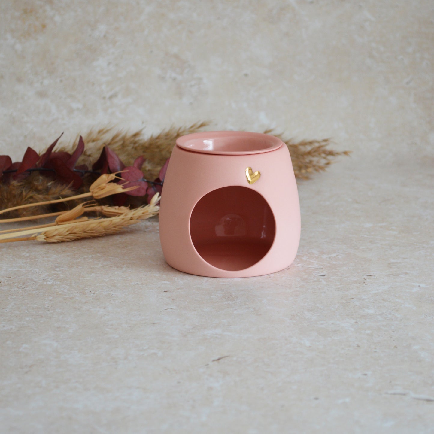 Seconds* Pastel PINK Wax And Oil Burner With A Gold Embossed Heart And Detachable Lid | Wax Burner | Porcelain (A50)