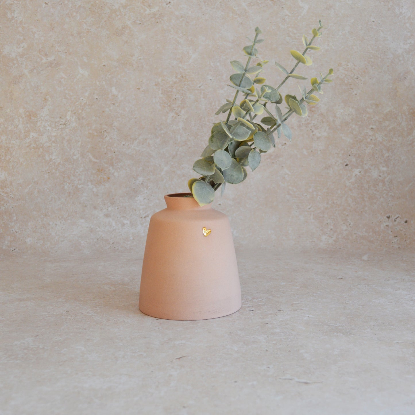 Seconds* Pastel Pink Collard Neck Ceramic Vase With A Gold Embossed Heart | Stoneware Vase | Flower Vase (A51)