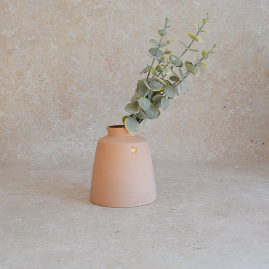Seconds* Pastel Pink Collard Neck Ceramic Vase With A Gold Embossed Heart | Stoneware Vase | Flower Vase (A51)