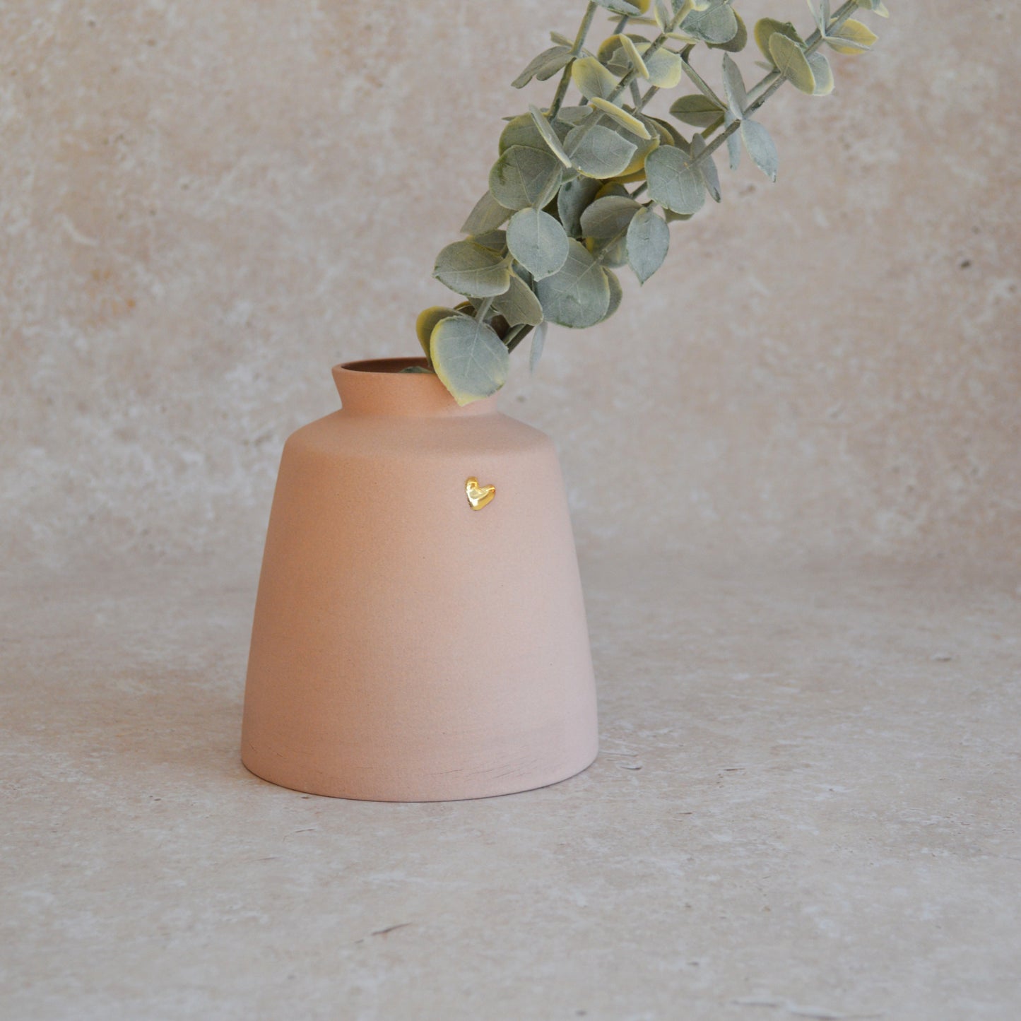 Seconds* Pastel Pink Collard Neck Ceramic Vase With A Gold Embossed Heart | Stoneware Vase | Flower Vase (A51)