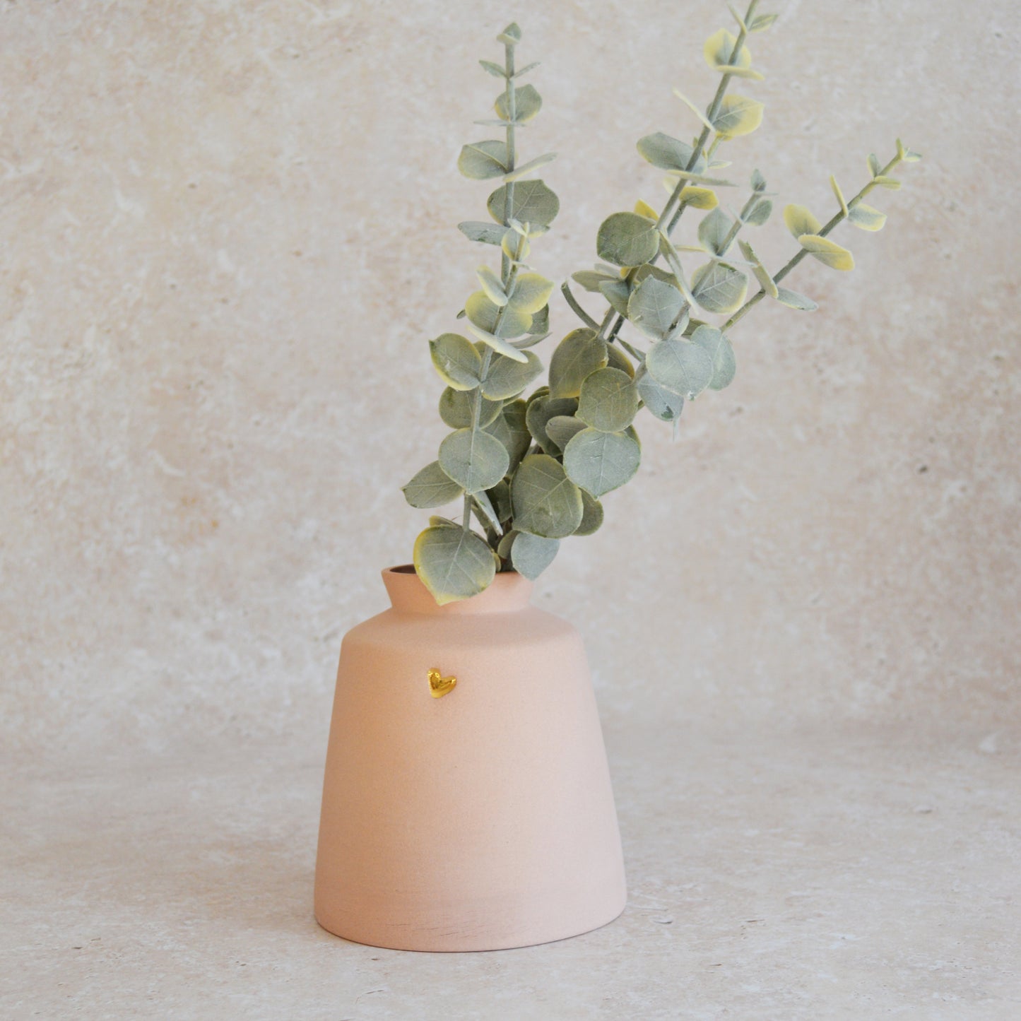 Seconds* Pastel Pink Collard Neck Ceramic Vase With A Gold Embossed Heart | Stoneware Vase | Flower Vase (A51)