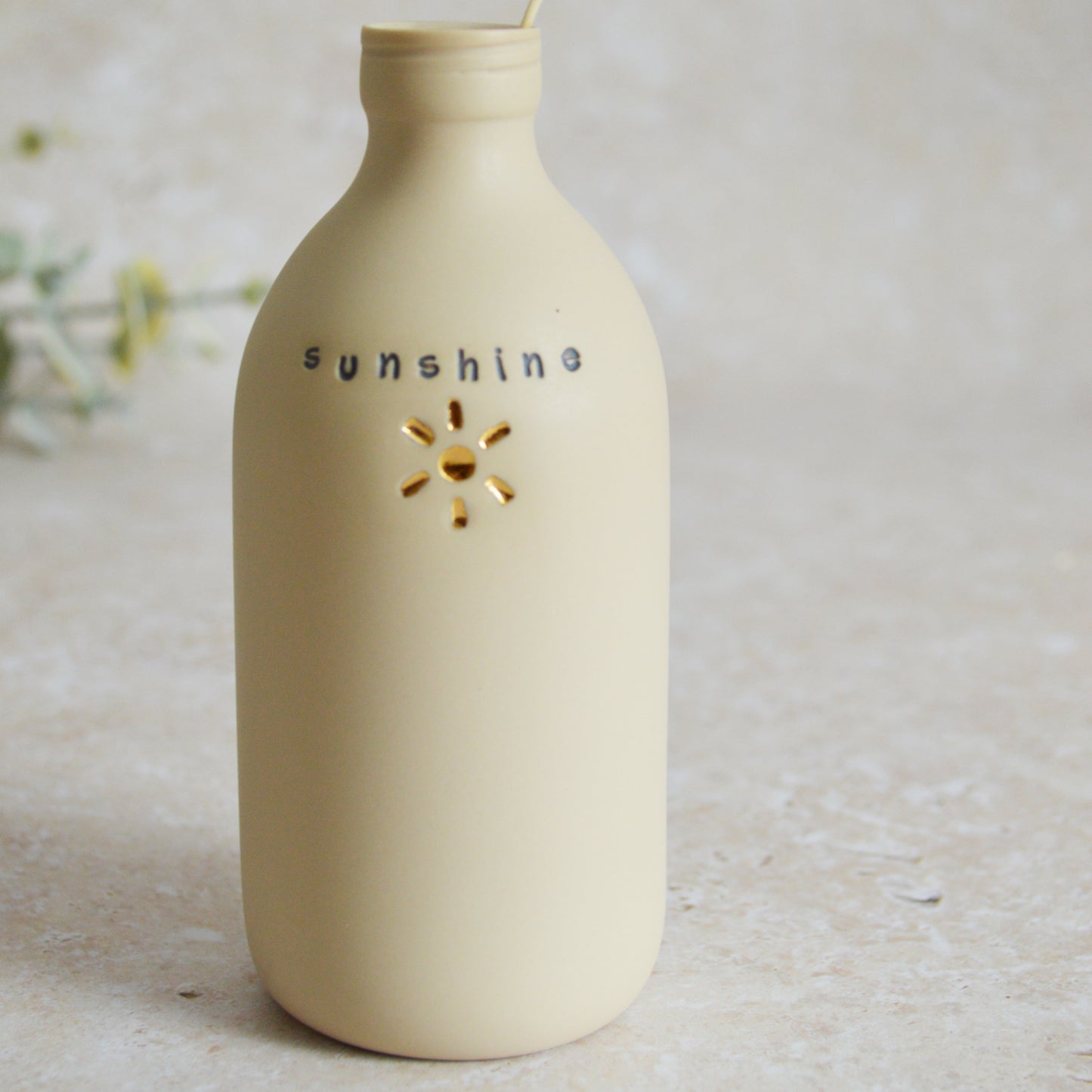 Seconds* Discontinued* Sunshine Bottle Vase With A Gold Embossed Sun | Flower Vase | Porcelain Vase (A56)