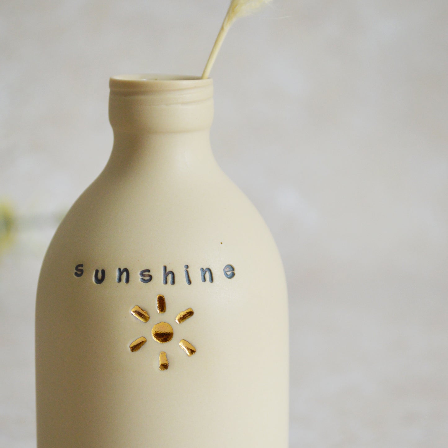 Seconds* Discontinued* Sunshine Bottle Vase With A Gold Embossed Sun | Flower Vase | Porcelain Vase (A56)