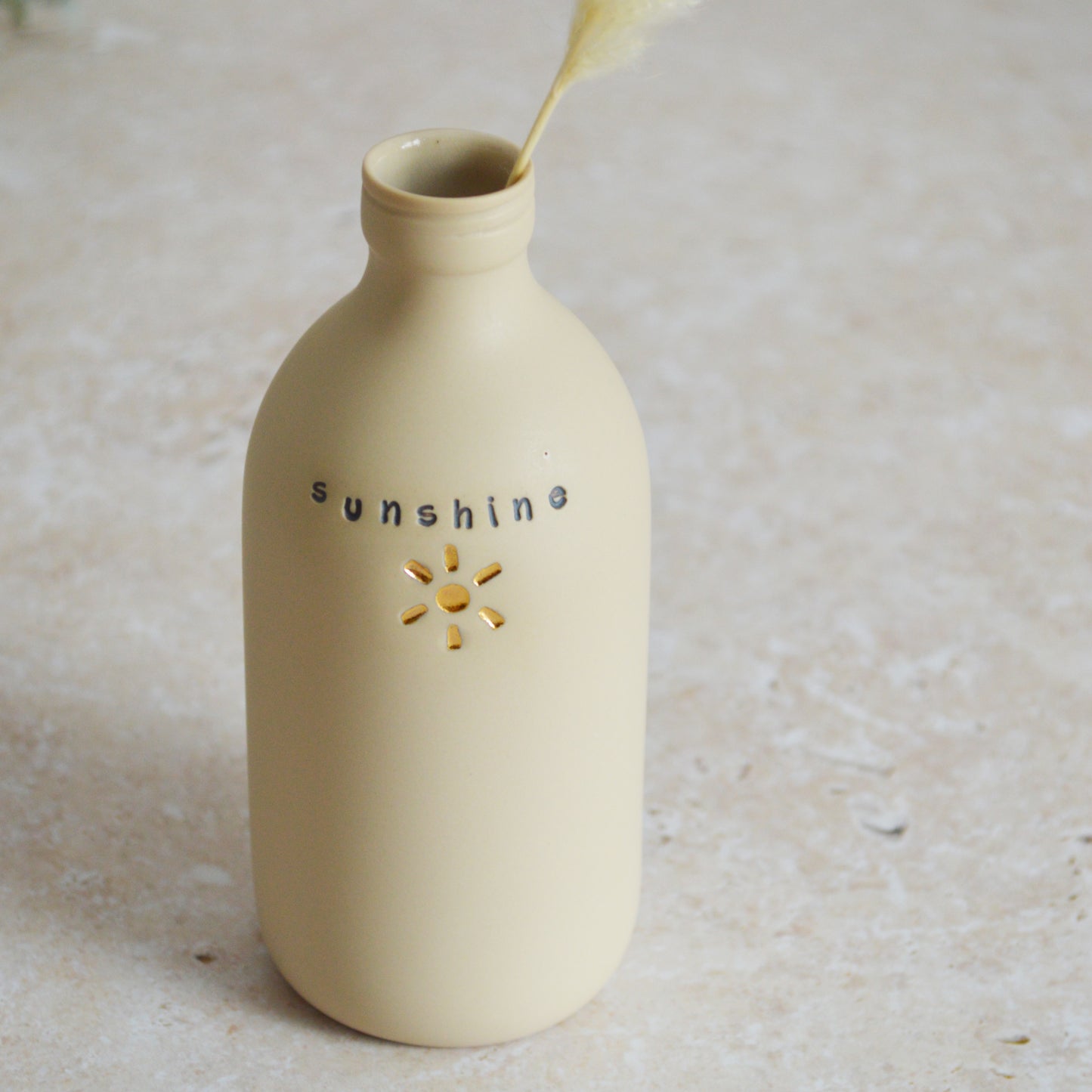 Seconds* Discontinued* Sunshine Bottle Vase With A Gold Embossed Sun | Flower Vase | Porcelain Vase (A56)