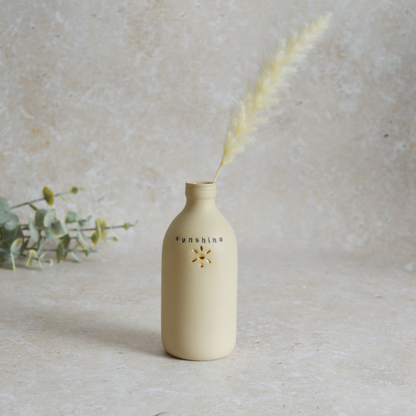 Seconds* Discontinued* Sunshine Bottle Vase With A Gold Embossed Sun | Flower Vase | Porcelain Vase (A56)