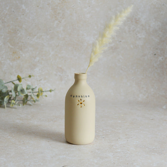 Seconds* Discontinued* Sunshine Bottle Vase With A Gold Embossed Sun | Flower Vase | Porcelain Vase (A56)