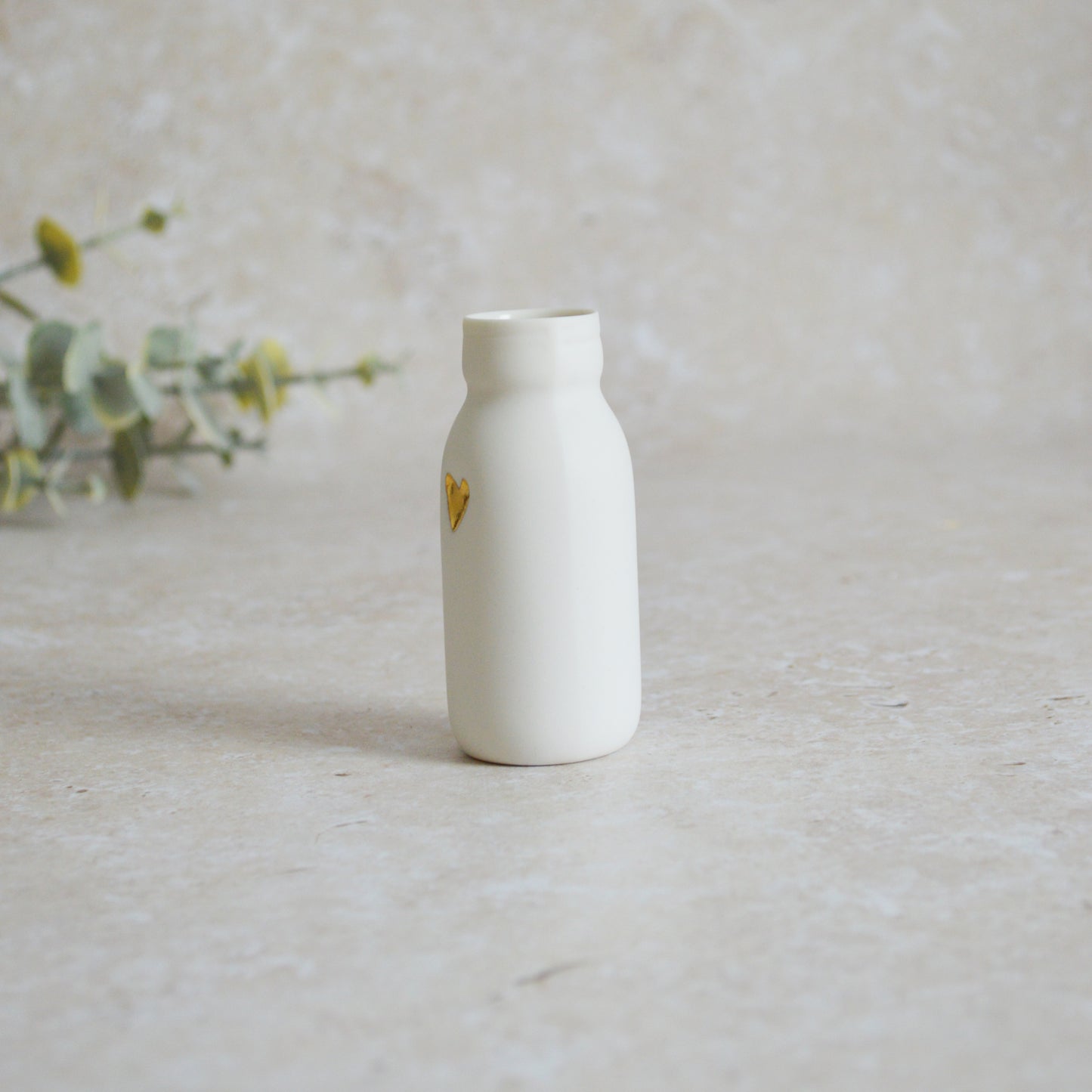 Seconds* SMALL White Bottle Vase With A Gold Embossed Heart | Bottle Vase | Flower Vase | Summer Vase | Mother's Day | Porcelain (A57)