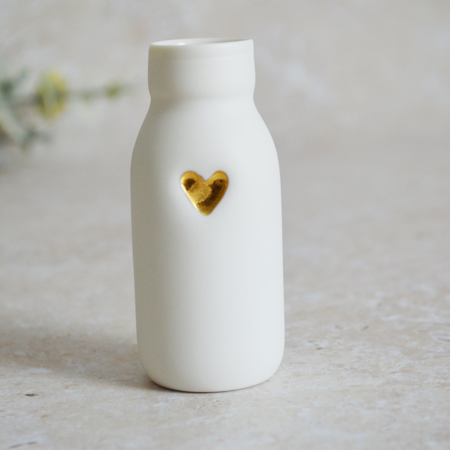 Seconds* SMALL White Bottle Vase With A Gold Embossed Heart | Bottle Vase | Flower Vase | Summer Vase | Mother's Day | Porcelain (A57)