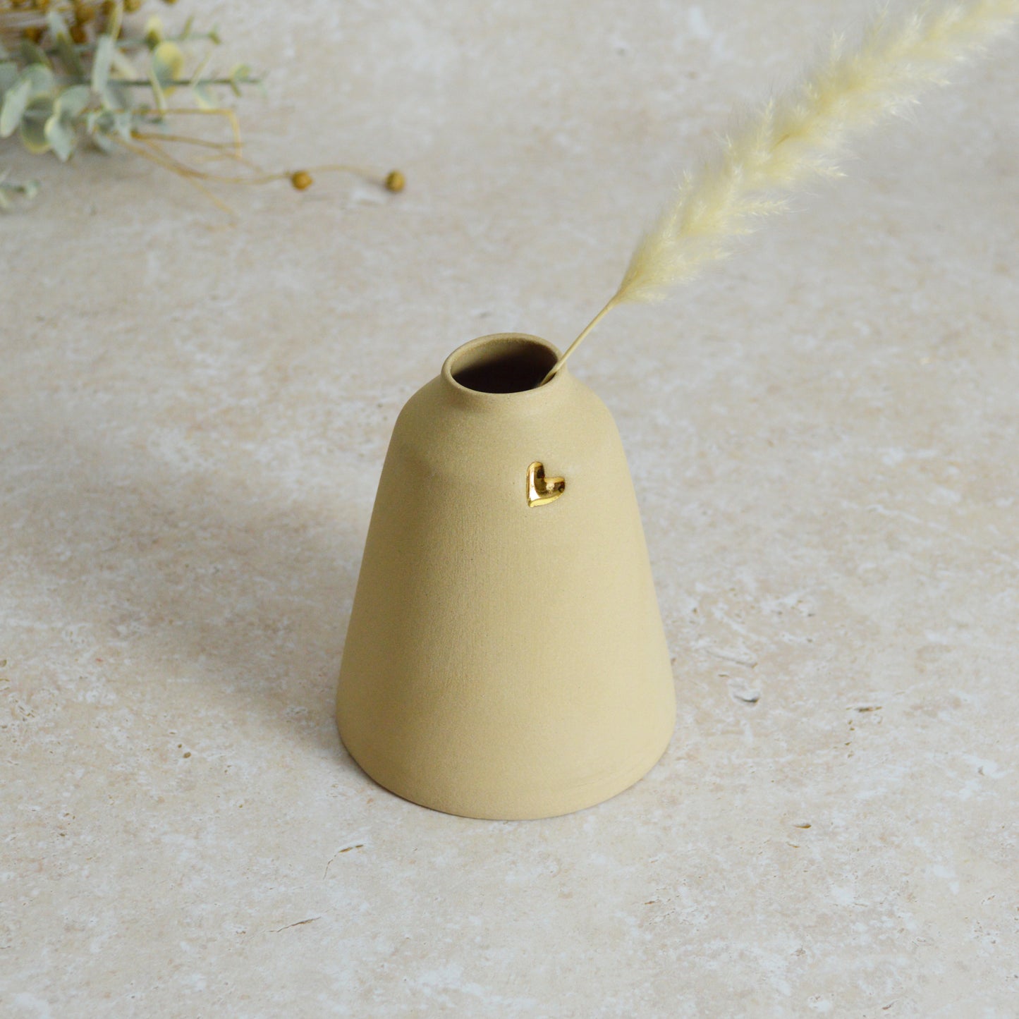 Seconds* Discontinued* Pastel Brown Angled Ceramic Vase With A Gold Embossed Heart | Stoneware Vase | Flower Vase (A59)