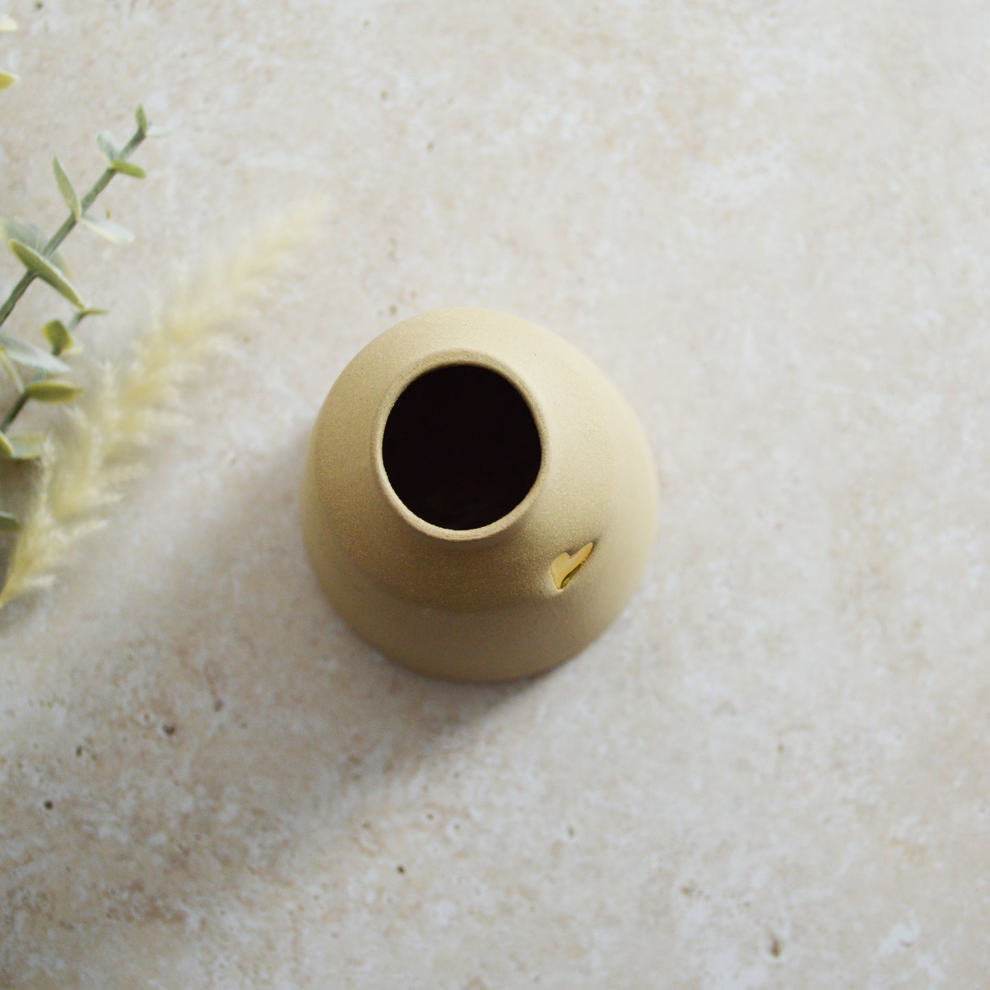 Seconds* Discontinued* Pastel Brown Angled Ceramic Vase With A Gold Embossed Heart | Stoneware Vase | Flower Vase (A59)