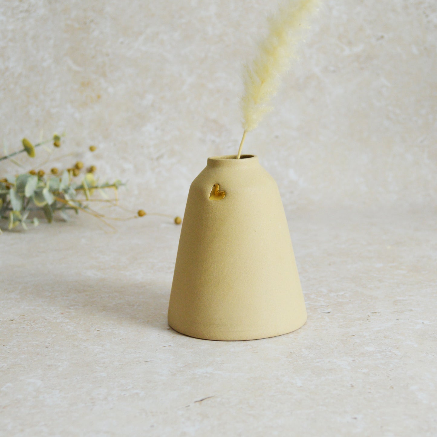 Seconds* Discontinued* Pastel Brown Angled Ceramic Vase With A Gold Embossed Heart | Stoneware Vase | Flower Vase (A59)