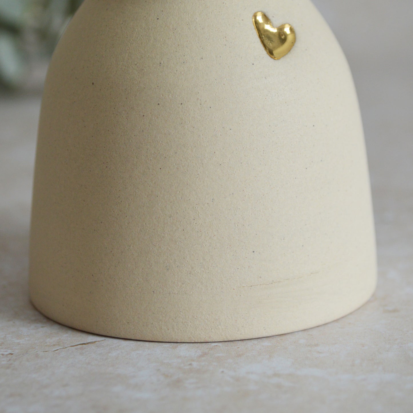 Seconds* Small Beige Ceramic Vase With A Gold Embossed Heart | Neutral Vase | Flower Vase | Mother's Day | Stoneware (A5)