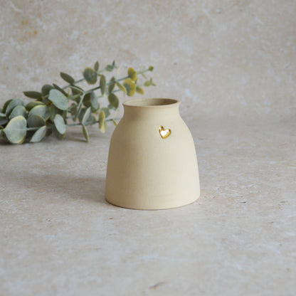 Seconds* Small Beige Ceramic Vase With A Gold Embossed Heart | Neutral Vase | Flower Vase | Mother's Day | Stoneware (A5)