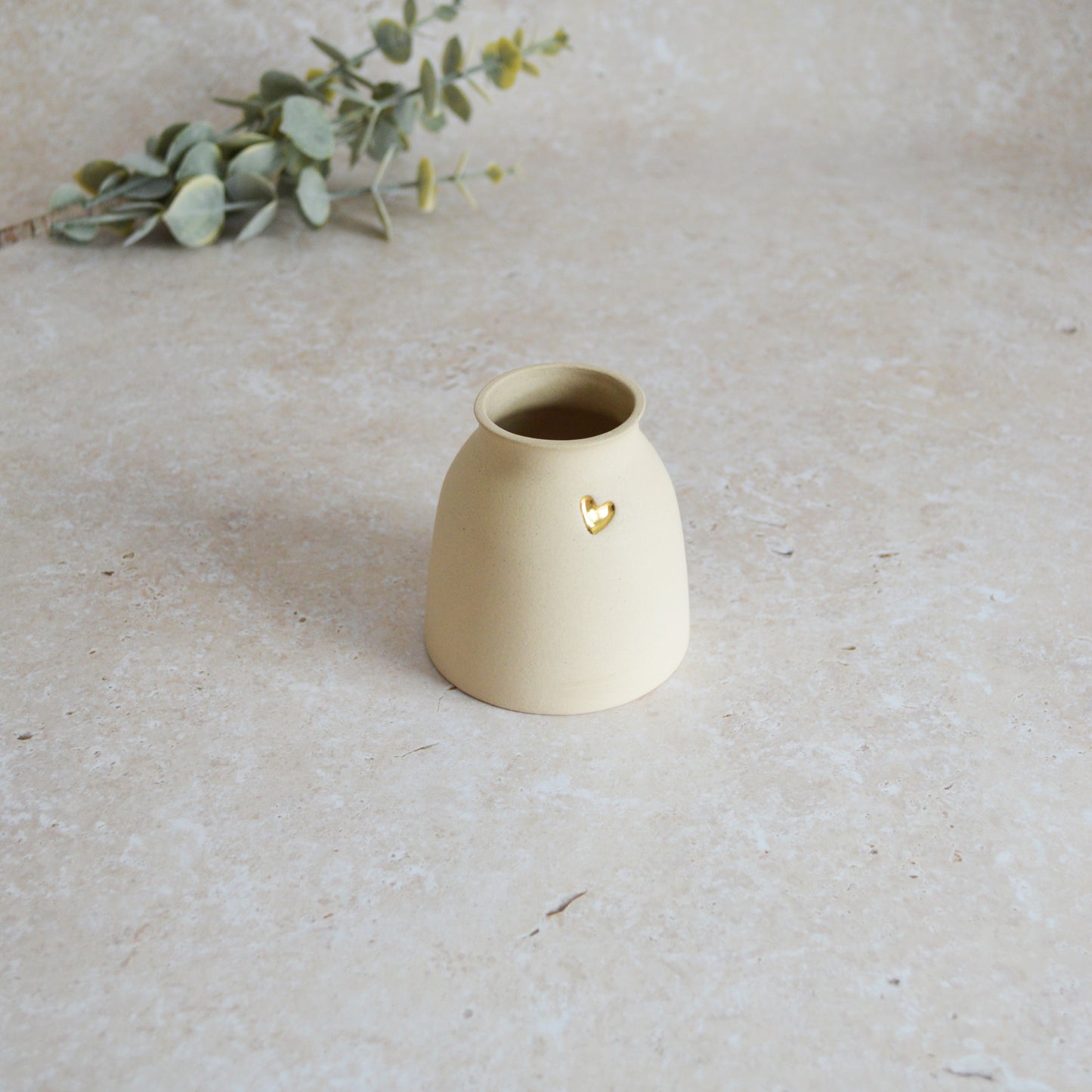 Seconds* Small Beige Ceramic Vase With A Gold Embossed Heart | Neutral Vase | Flower Vase | Mother's Day | Stoneware (A5)