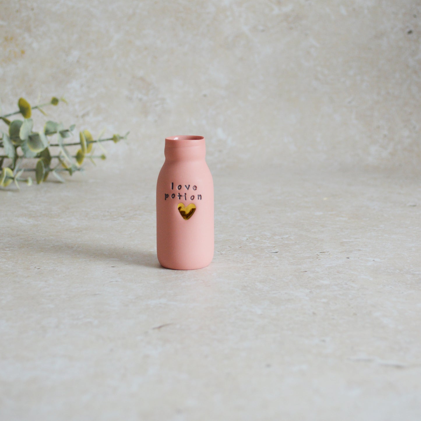 Seconds* Discontinued*Love Potion Bottle Vase With A Gold Embossed Heart | Valentine's Gift | Porcelain Vase (A61)