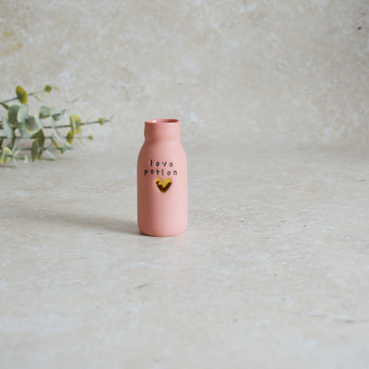 Seconds* Discontinued*Love Potion Bottle Vase With A Gold Embossed Heart | Valentine's Gift | Porcelain Vase (A61)