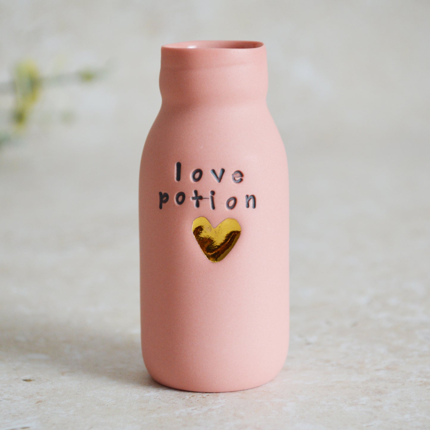 Seconds* Discontinued*Love Potion Bottle Vase With A Gold Embossed Heart | Valentine's Gift | Porcelain Vase (A61)