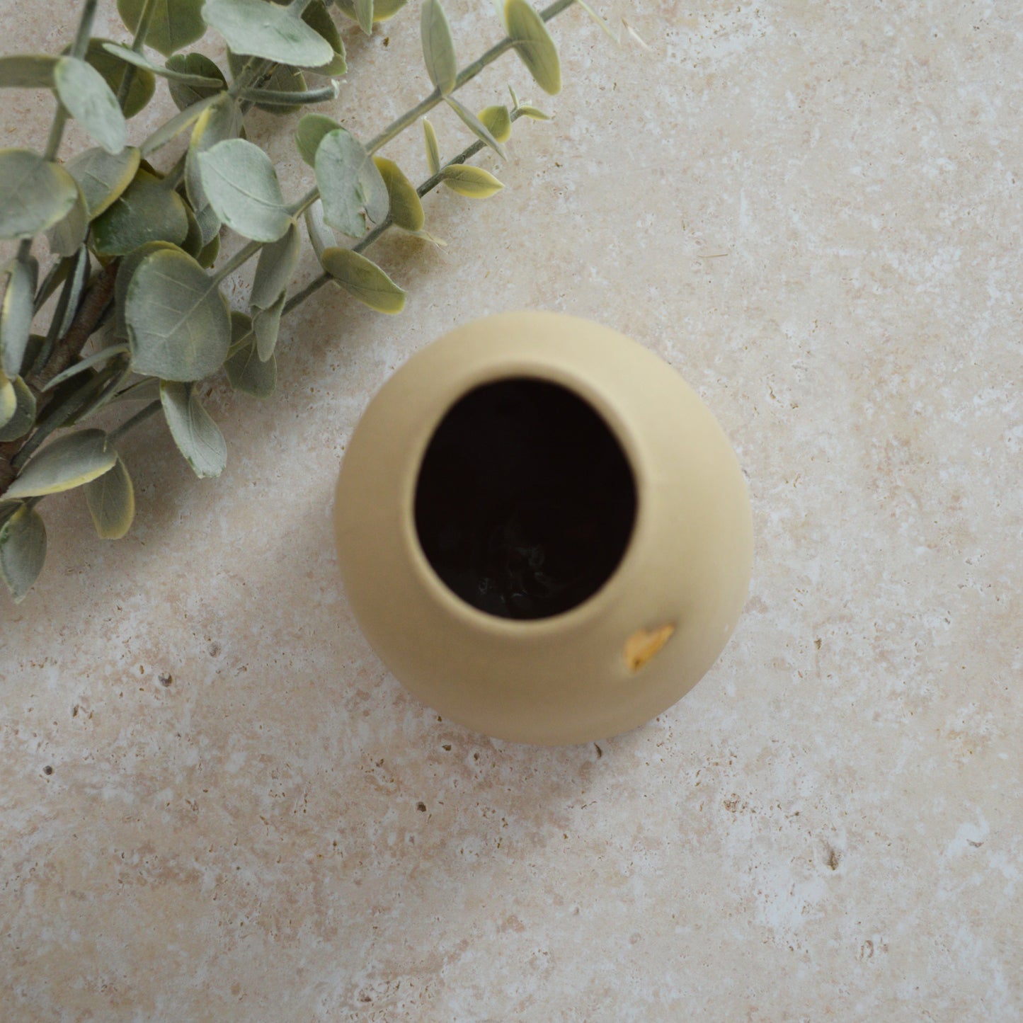 Seconds* Discontinued* Pastel Brown Ceramic Vase With A Short Rim And An Embossed Gold Heart | Flower Vase | Home Decor | Gifts For Her | Stoneware (A62)