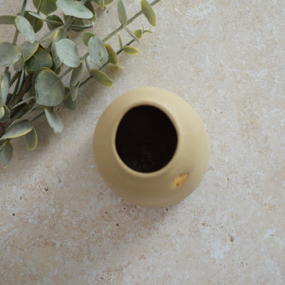Seconds* Discontinued* Pastel Brown Ceramic Vase With A Short Rim And An Embossed Gold Heart | Flower Vase | Home Decor | Gifts For Her | Stoneware (A62)