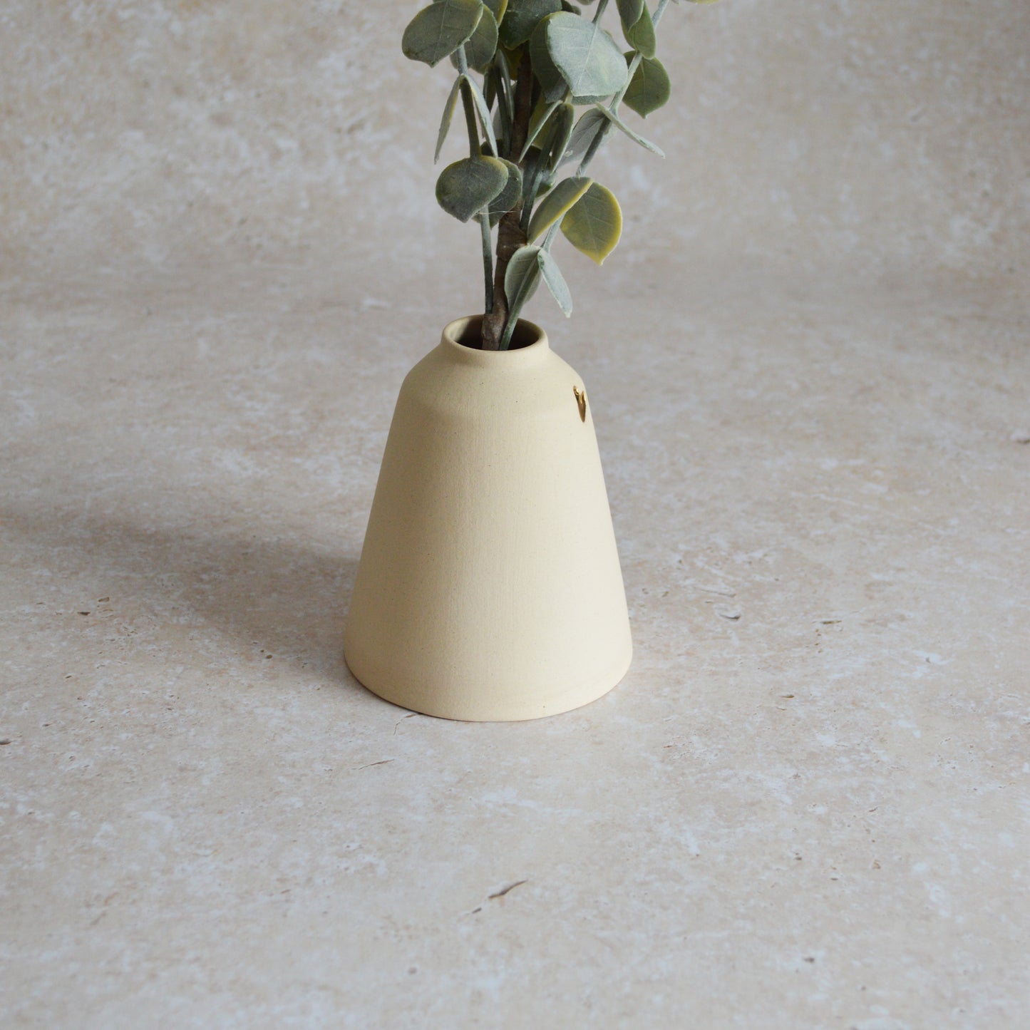 Seconds* Discontinued* Beige Angled Ceramic Vase With A Gold Embossed Heart | Stoneware Vase | Flower Vase (A63)