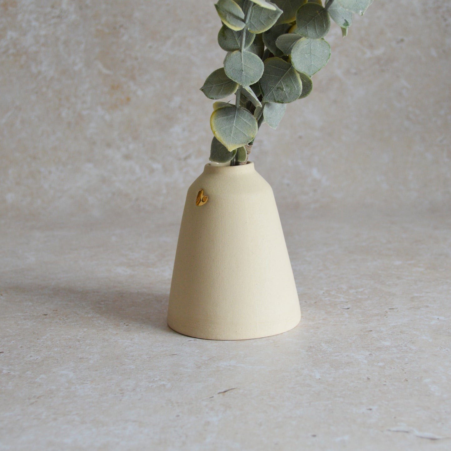Seconds* Discontinued* Beige Angled Ceramic Vase With A Gold Embossed Heart | Stoneware Vase | Flower Vase (A63)