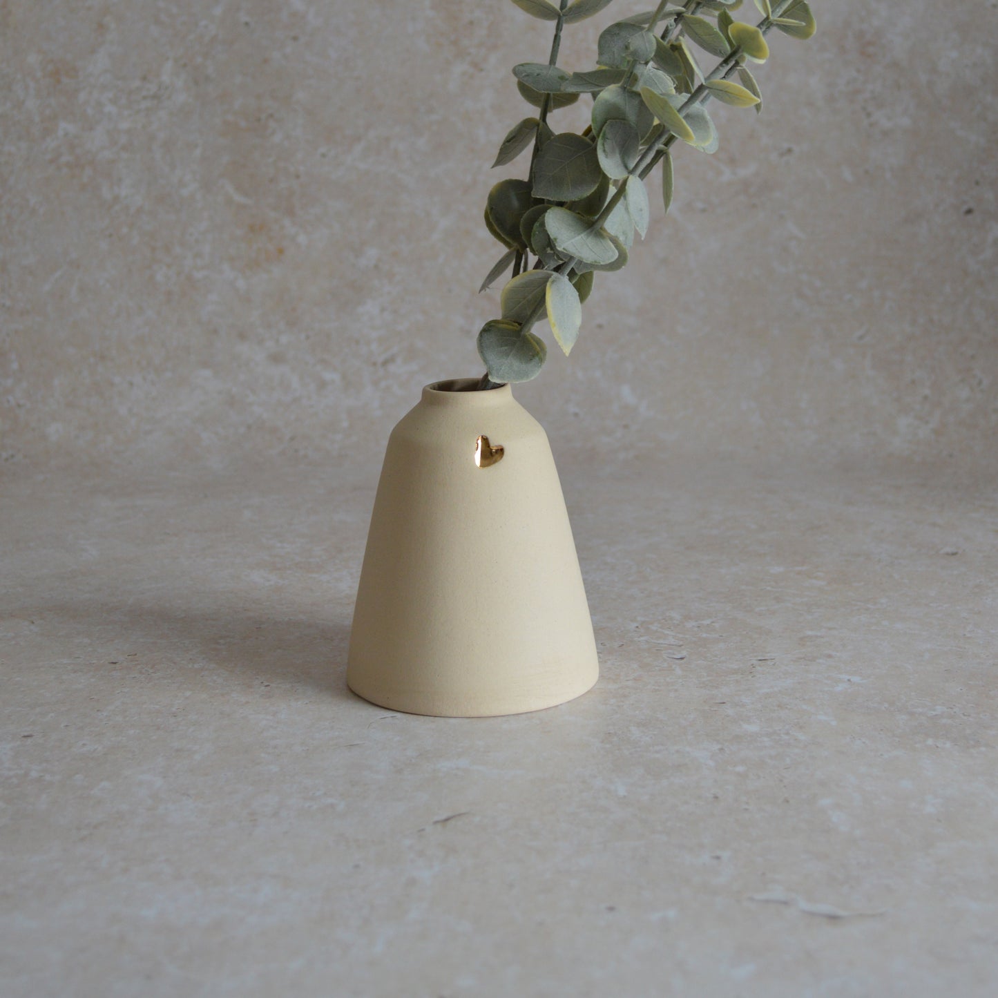 Seconds* Discontinued* Beige Angled Ceramic Vase With A Gold Embossed Heart | Stoneware Vase | Flower Vase (A63)