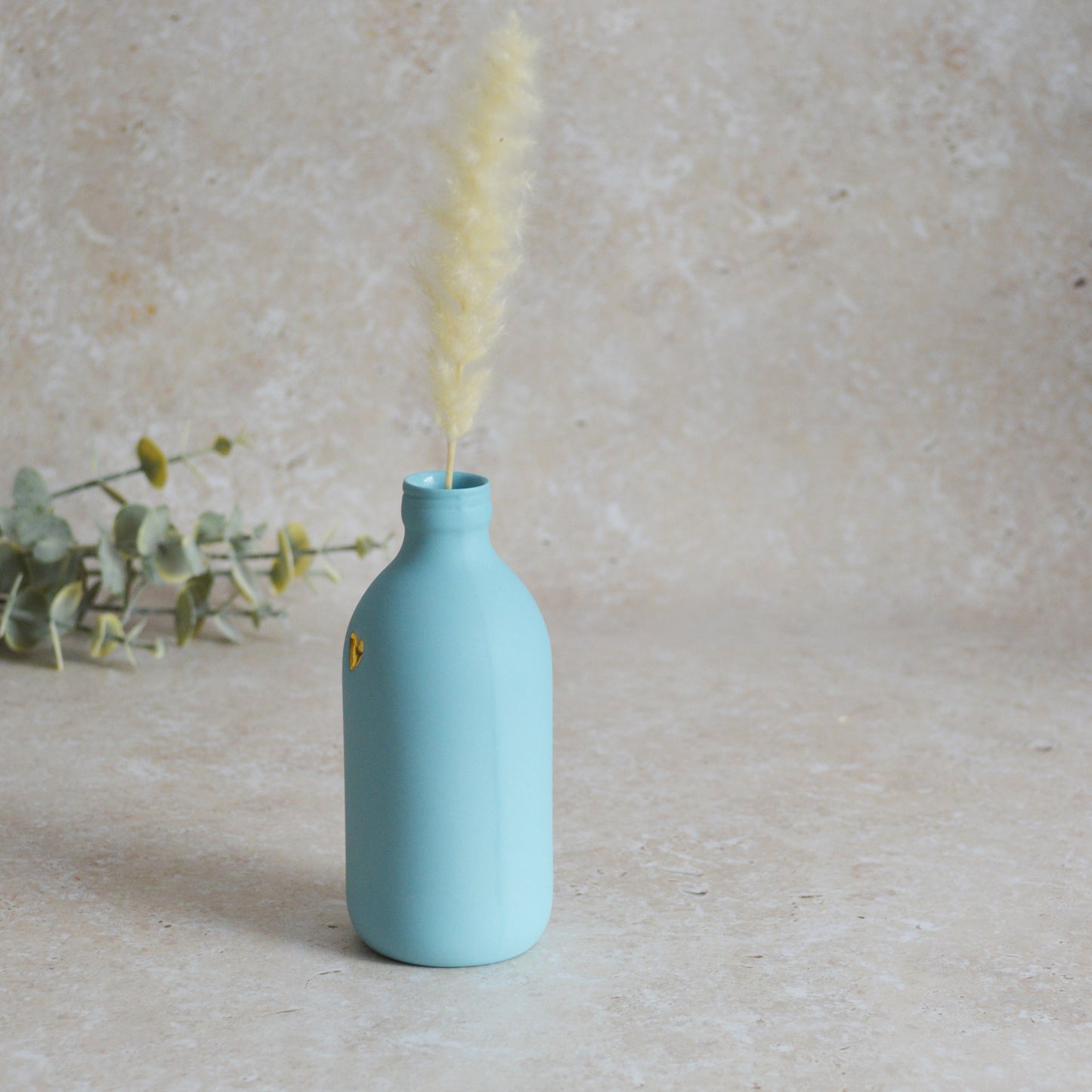 Seconds* Large Pastel Blue Bottle Vase With A Gold Embossed Heart | Flower Vase | Porcelain Vase (A64)