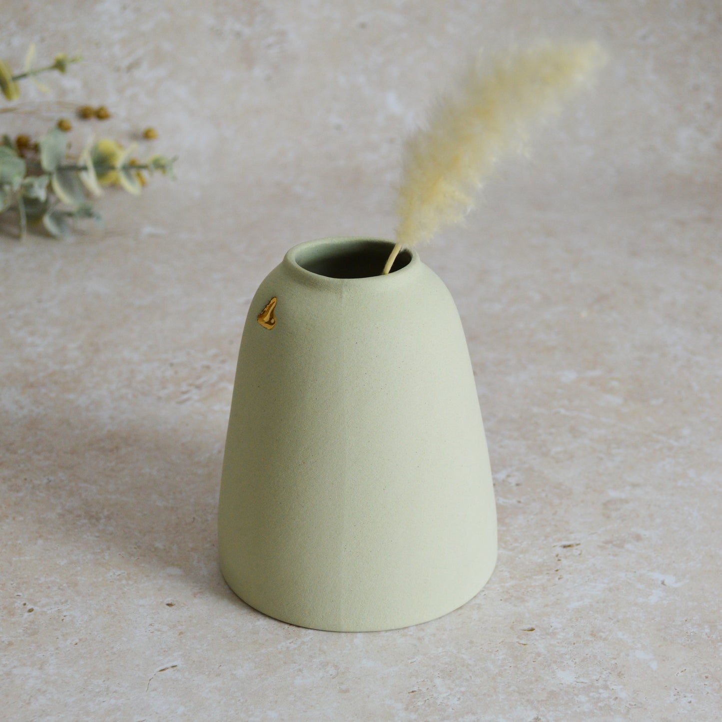 Seconds* Discontinued* Pastel Mint Home Decor Vase With Short Rim And An Embossed Gold Heart | Flower Vase | Spring Vase | Stoneware (A65)