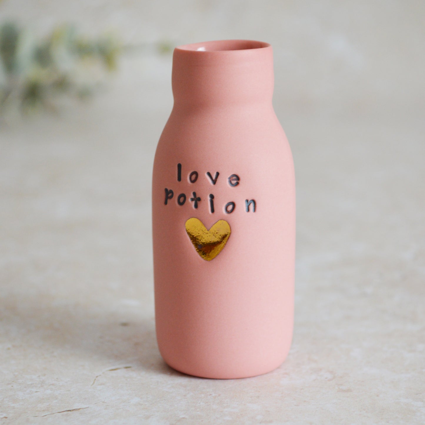 Seconds* Discontinued* Love Potion Bottle Vase With A Gold Embossed Heart | Valentine's Gift | Porcelain Vase (A66)