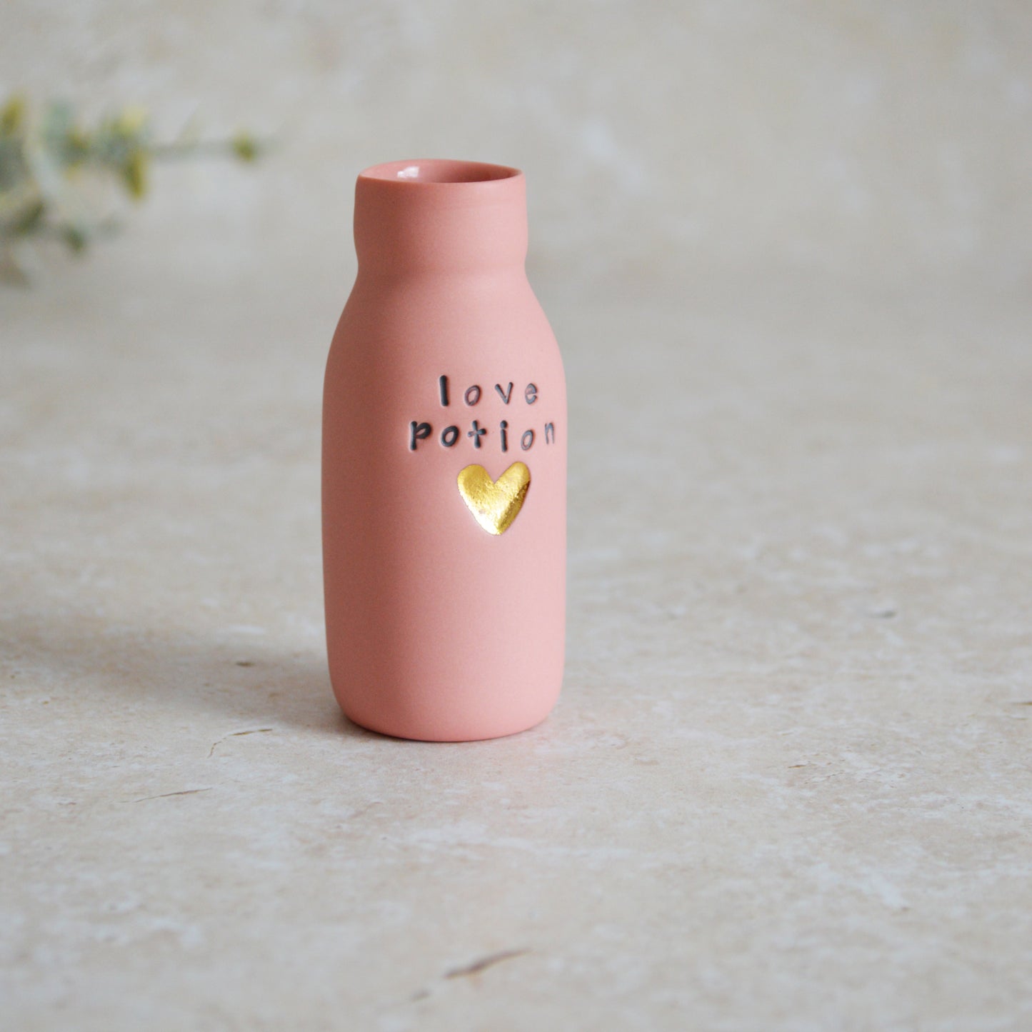 Seconds* Discontinued* Love Potion Bottle Vase With A Gold Embossed Heart | Valentine's Gift | Porcelain Vase (A66)