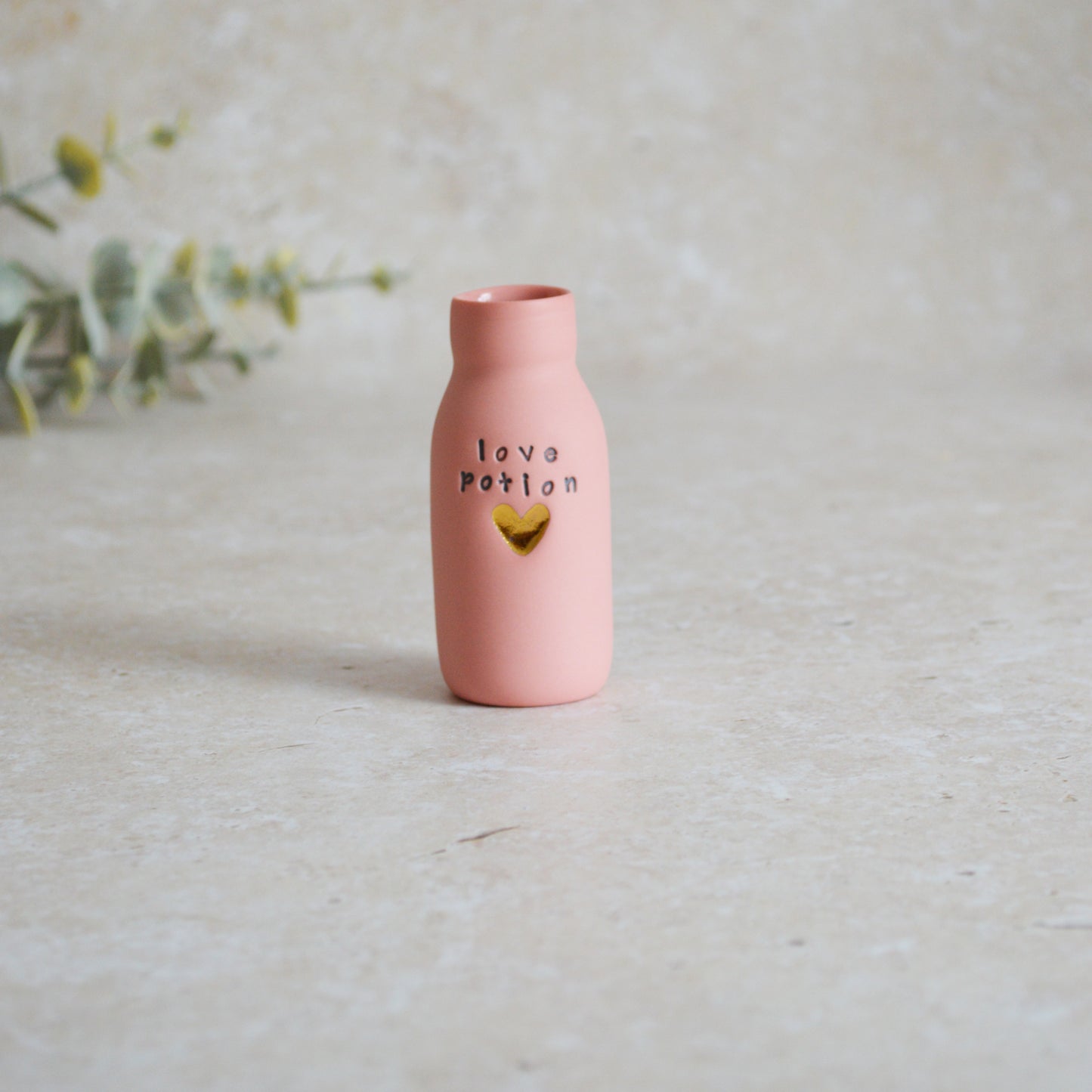 Seconds* Discontinued* Love Potion Bottle Vase With A Gold Embossed Heart | Valentine's Gift | Porcelain Vase (A66)