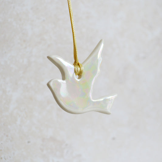 Seconds* Mini Hanging Dove with A Subtle Pearl Finish | Hanging Decoration | Christmas Decor | Tree Ornament (A67)